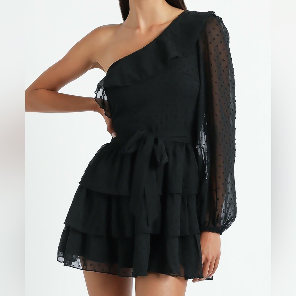 balck one shoulder mini dress